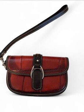 Women's Dooney & Bourke Red Leather Wristlet Bag - Brown Trim